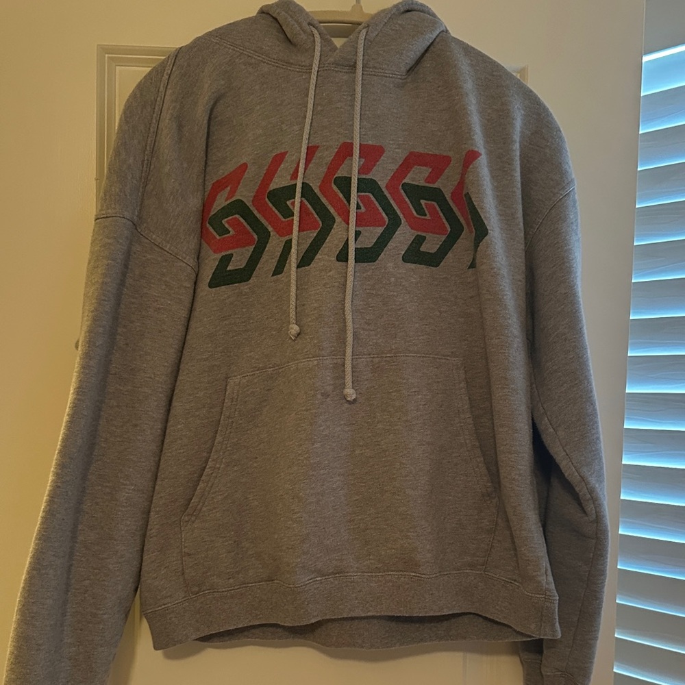 Gucci Gray Hoodie with Red and Green Design